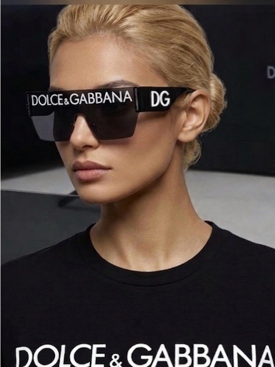 Dolce & Gabbana Accessories - Dolce & Gabbana Black Shield Sunglasses with White DG Logo